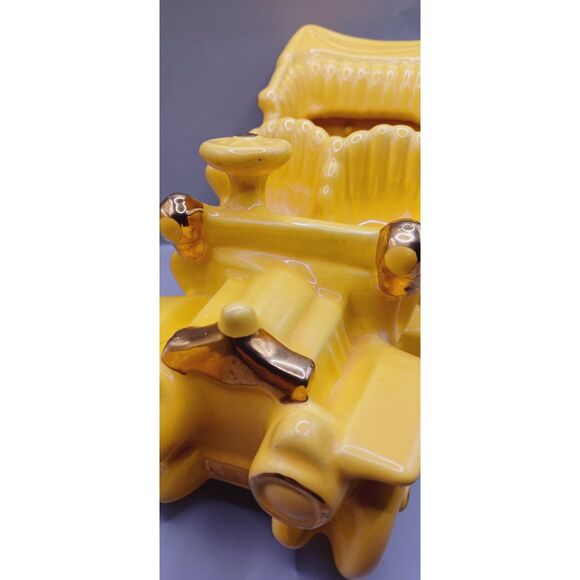 Oriole Brand Vintage Mustard Yellow with Gold Trim Convertible Car Planter - Picture 10 of 15